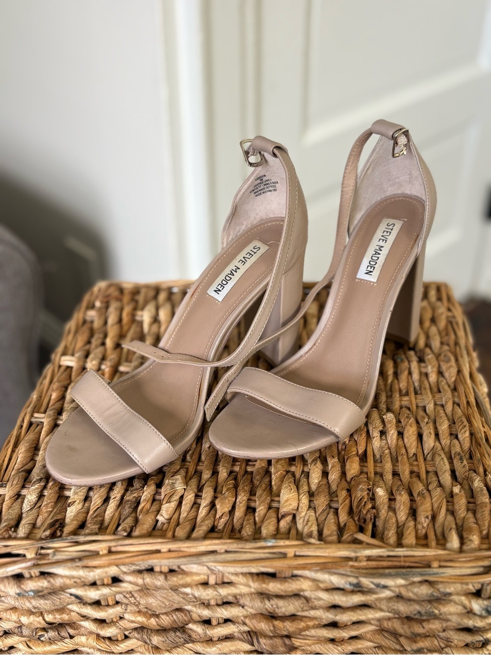 Steve Madden Neutral Taupe Ankle-Strap Block Heel Sandals